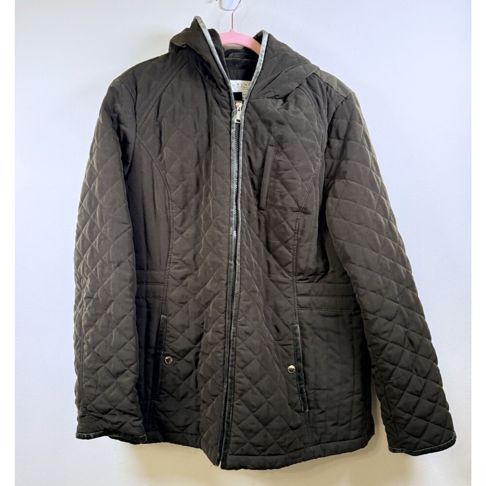 Laundry by Shelli Segal Womens Brown Quilted Hooded Zip Jacket Long Sleeve XL